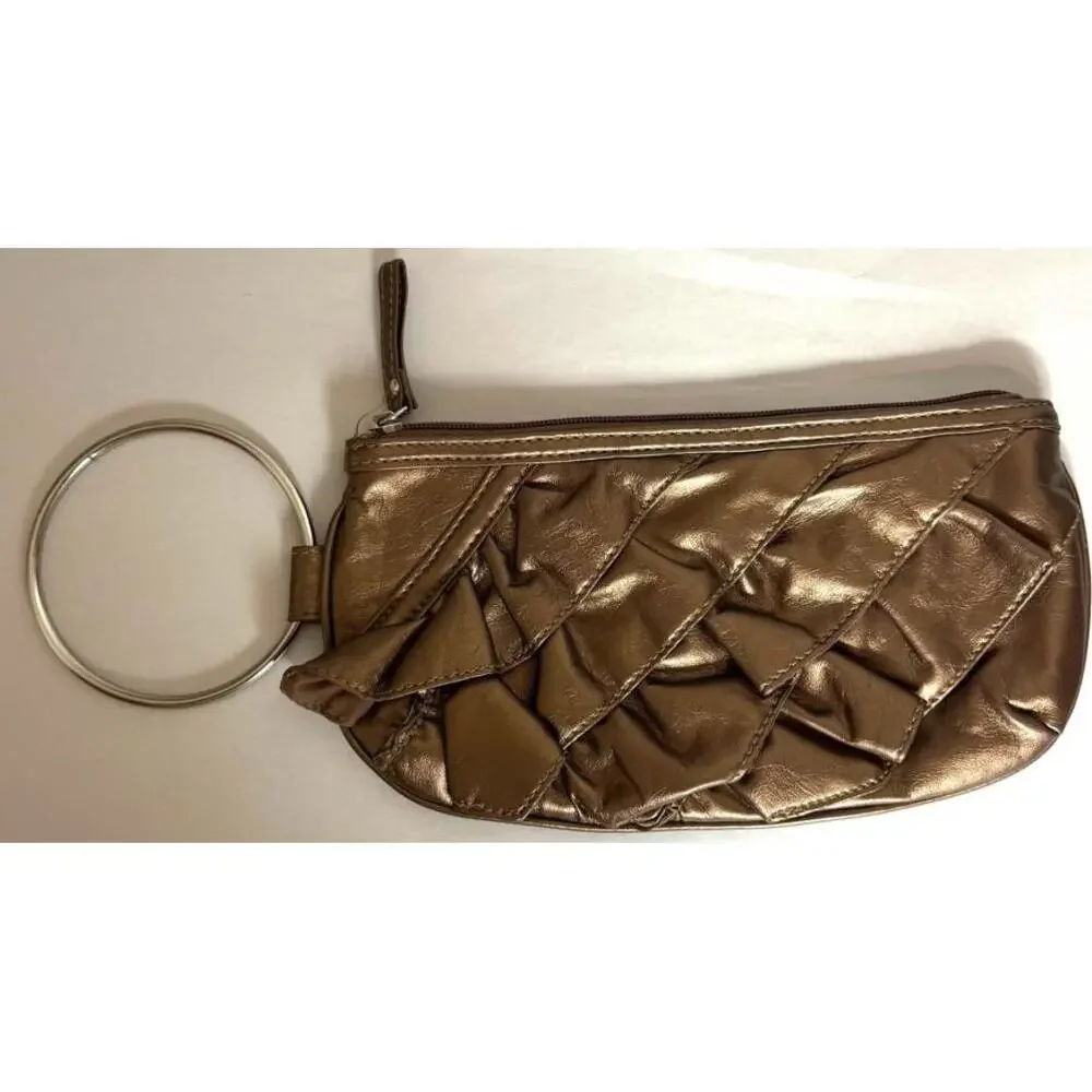Trendy‎ Quilted Metallic Clutch with Ring Handle Wristlet
